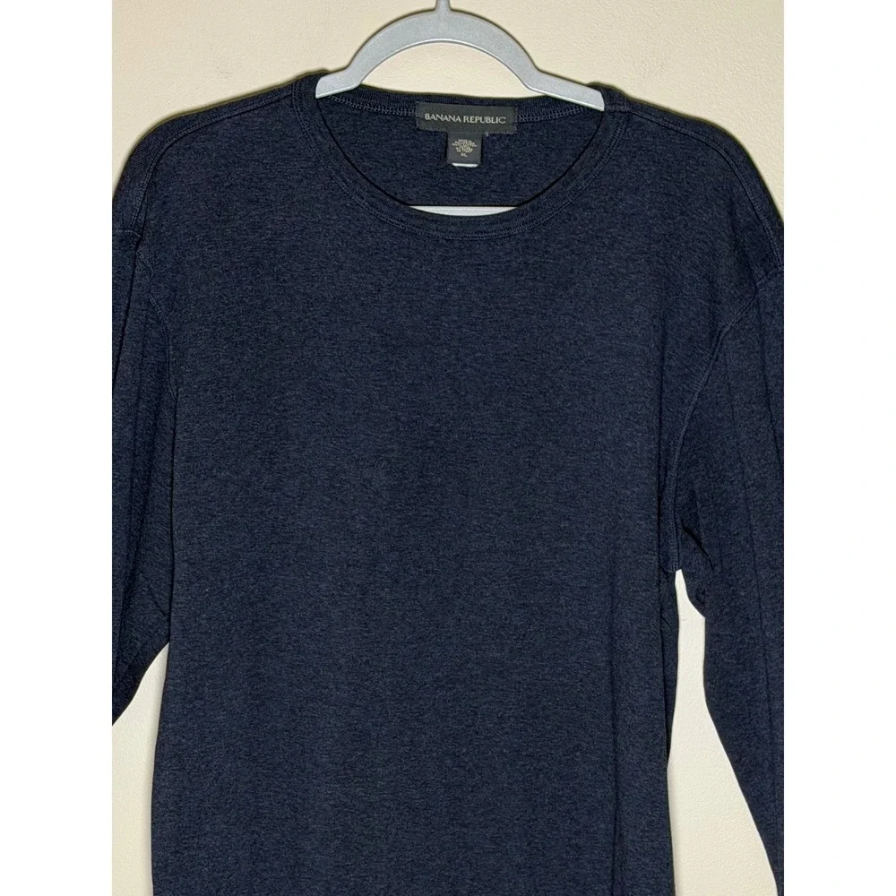Banana Republic Navy Long Sleeve Cotton Tee XL Crewneck Heathered Essential